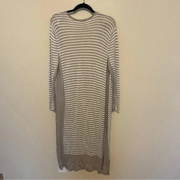 Soma Womens Striped Long Cardigan Size M Open Front Duster Gray Minimalist - Picture 4 of 6